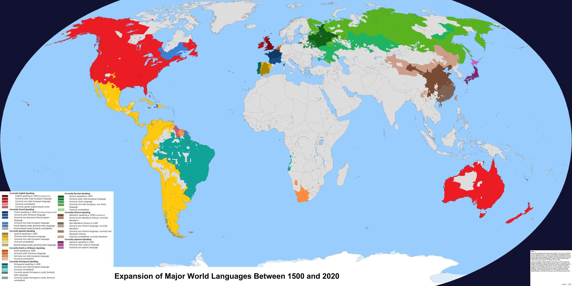 Expansion of major world languages since 1500