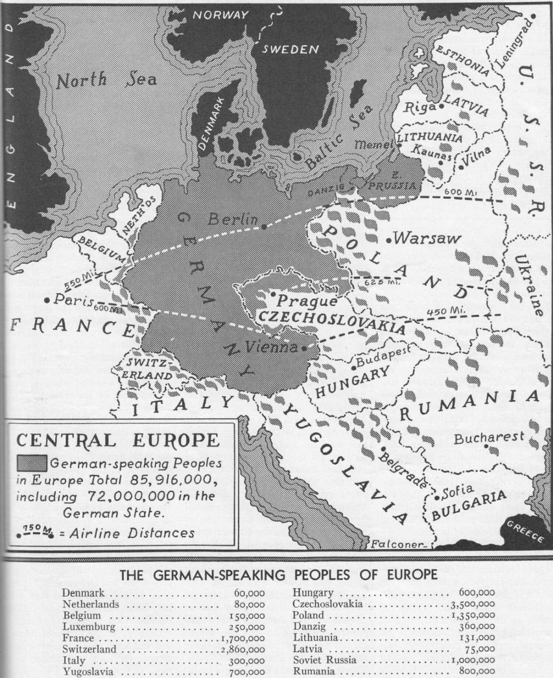 German speaking population in Europe, 1938