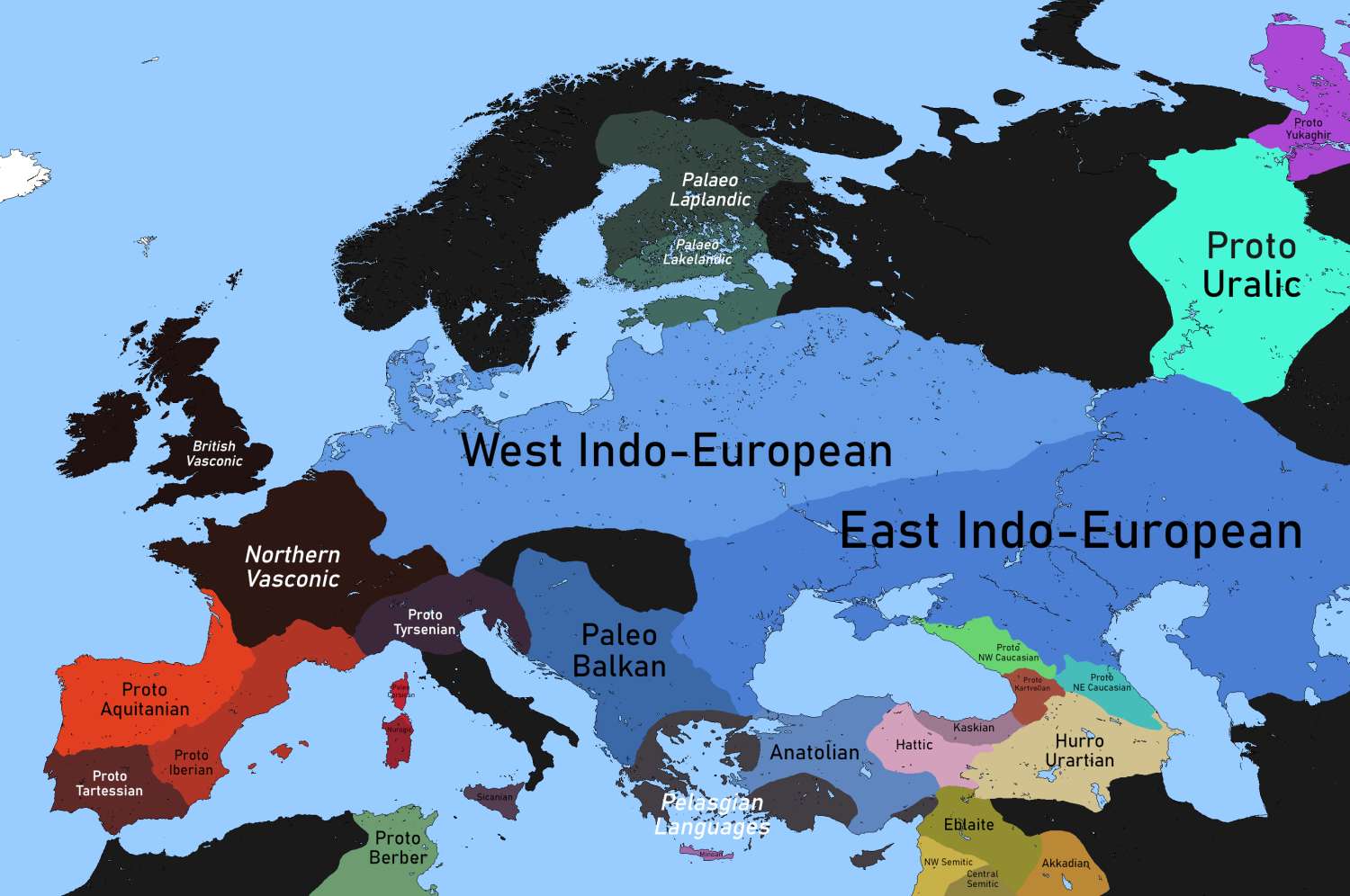 Language map of Europe in 2500 BCE (slightly speculative)