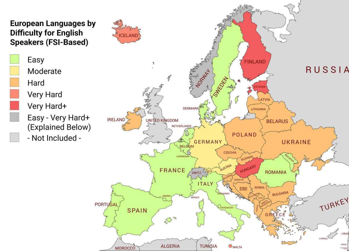Languages in Europe by difficulty for English speakers