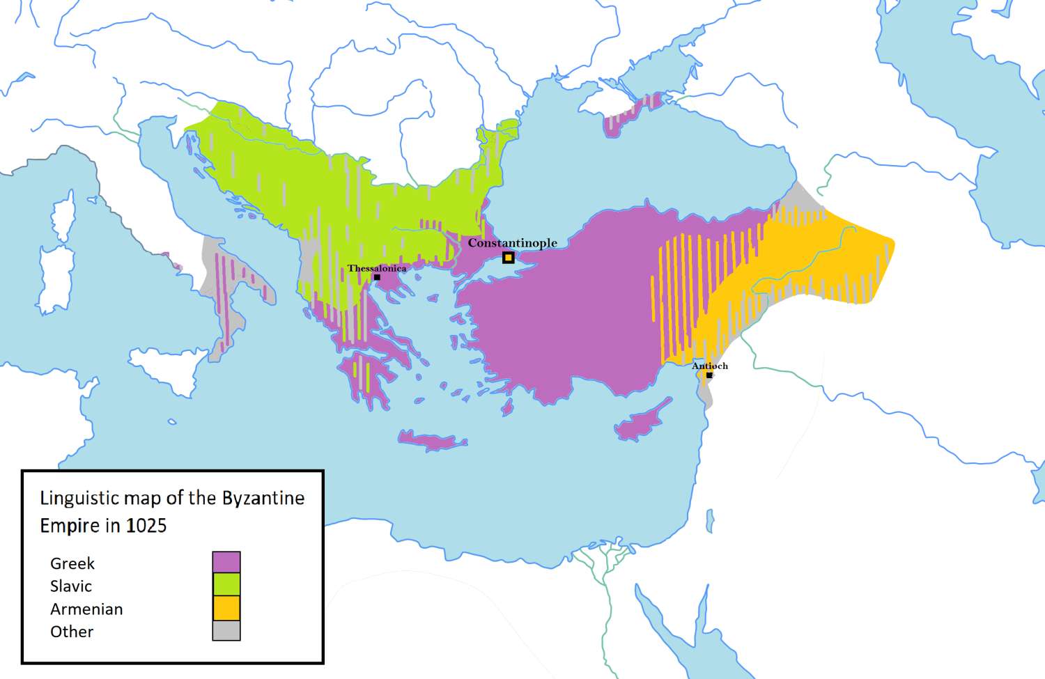 Linguistic map of the Byzantine Empire in 1025