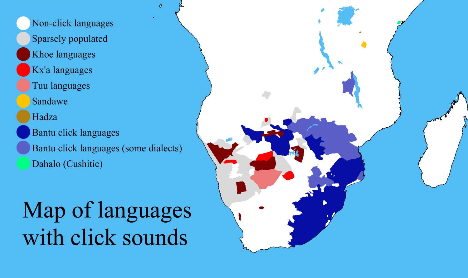 Map of all the languages with 'click' sounds