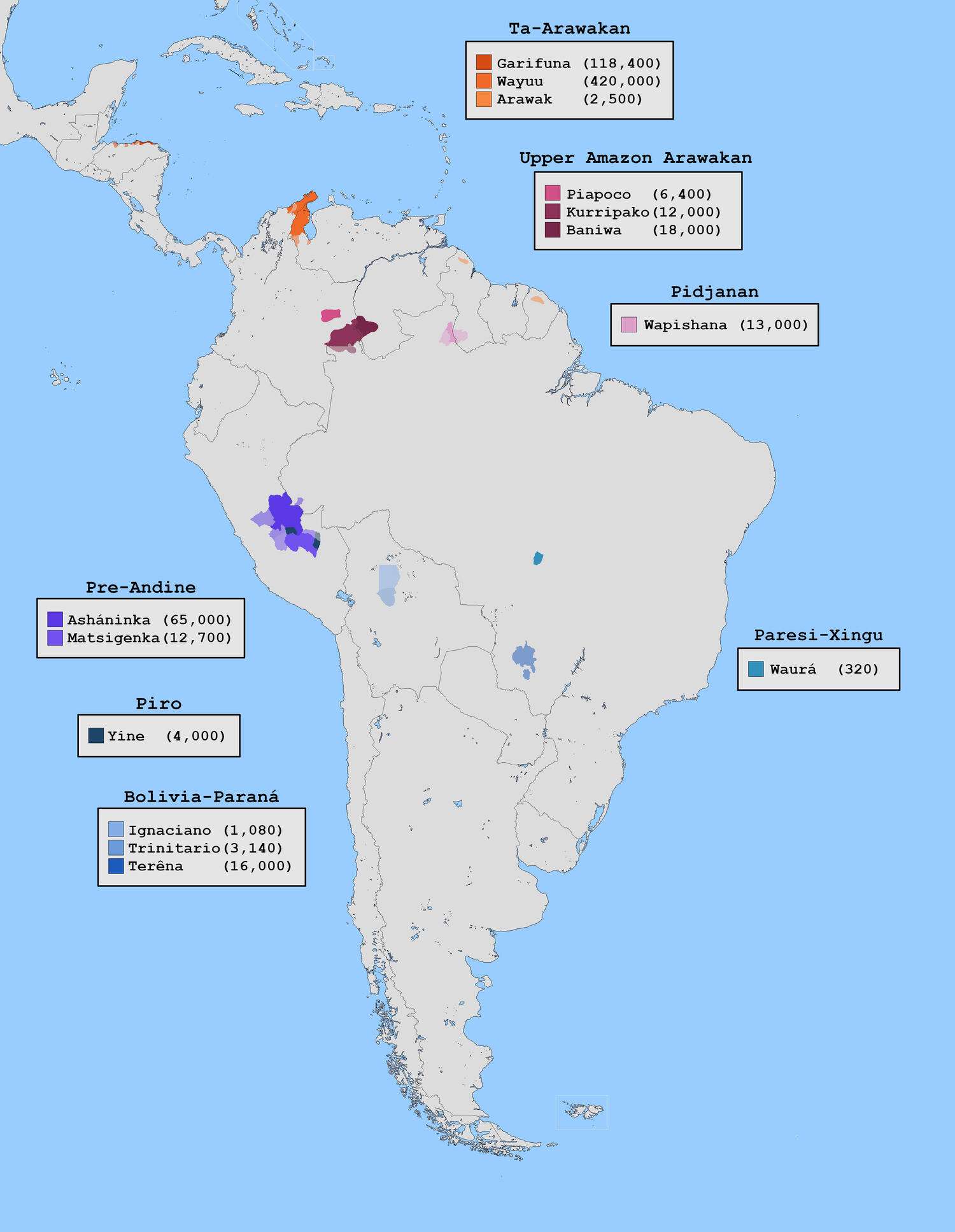 Map of Major Arawakan Languages