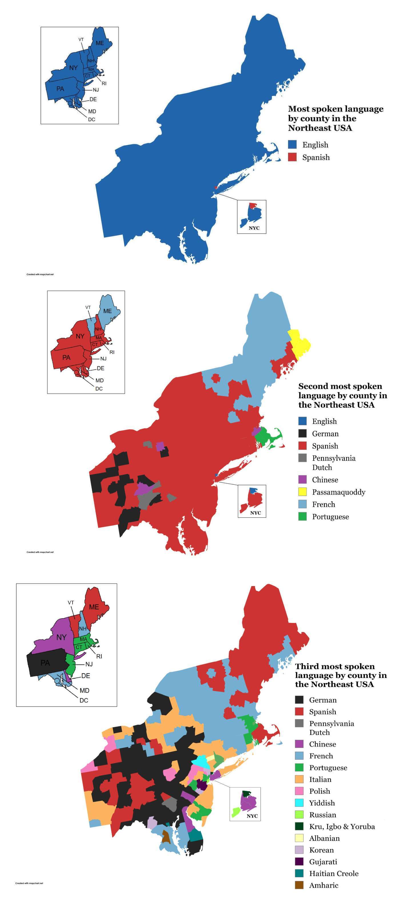 Most spoken languages in the Northeast USA