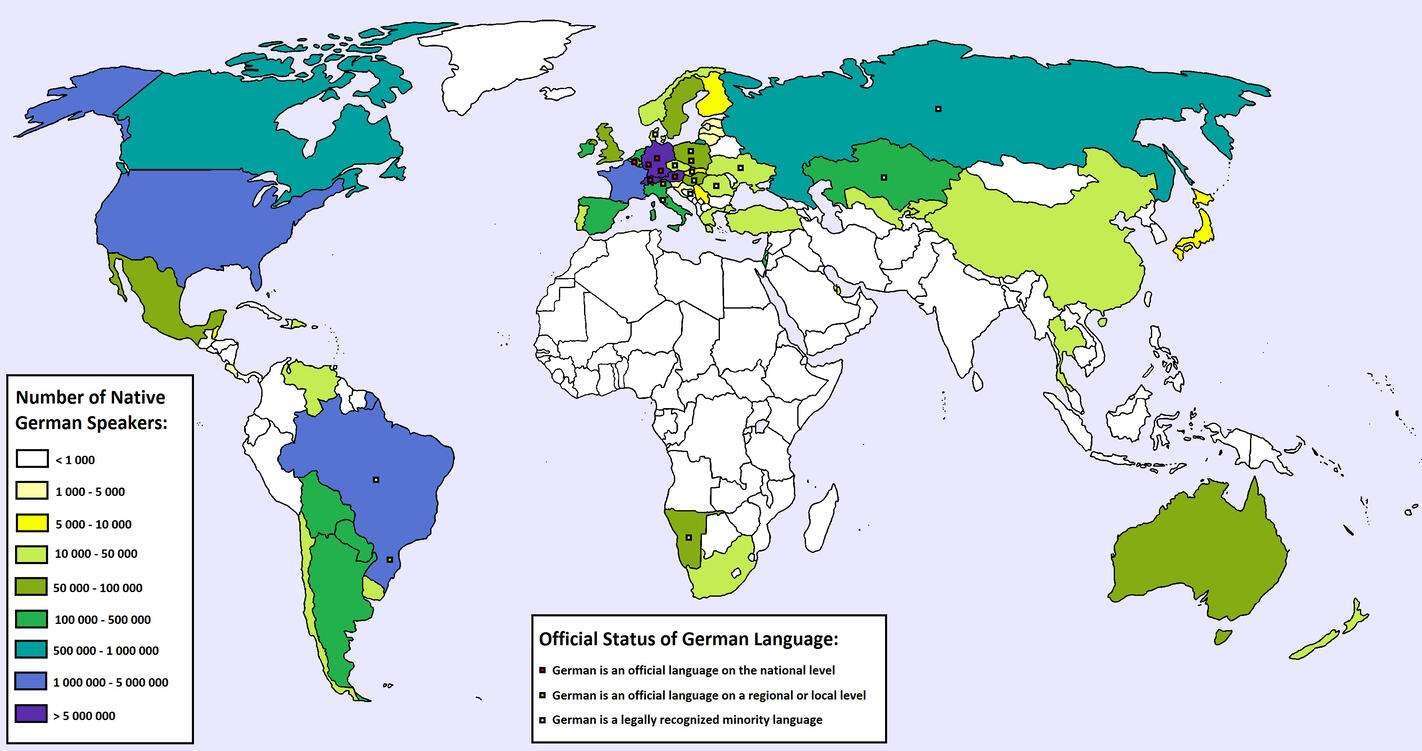 Number of German Speakers by Country and Official Status