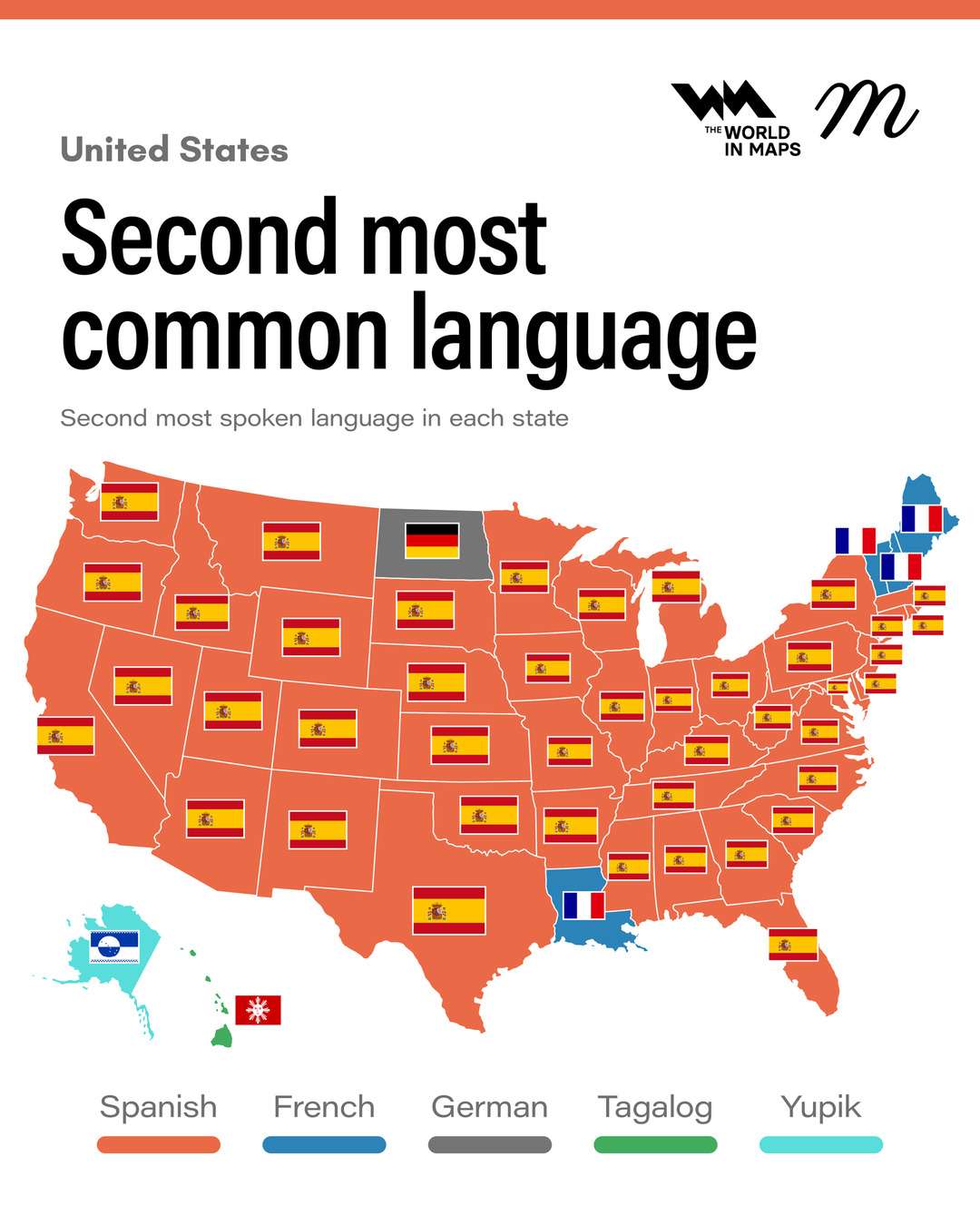 Second most spoken language by US state