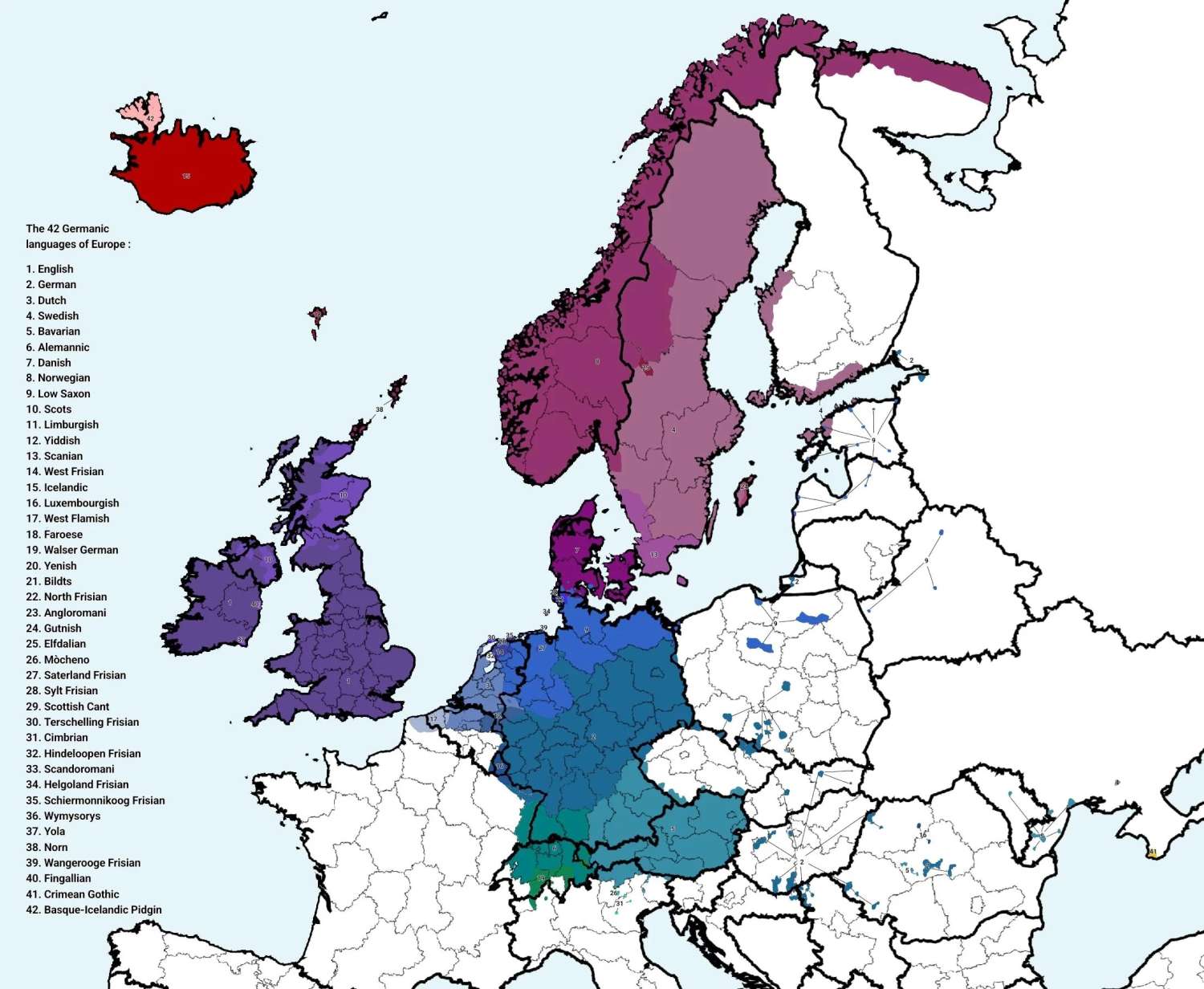 The 42 Germanic languages of Europe