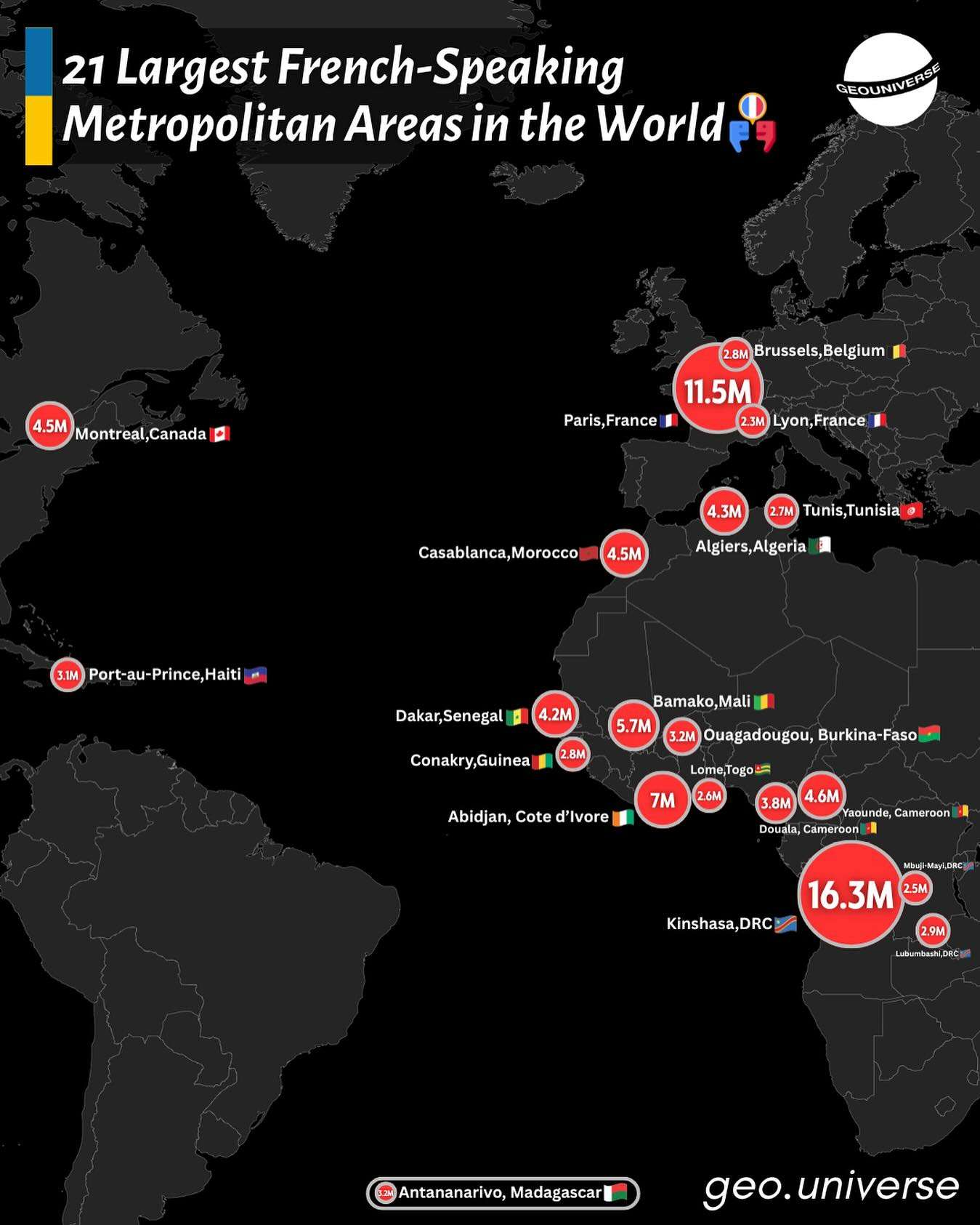 Top 21 Largest French-Speaking Metropolitan Areas in the World