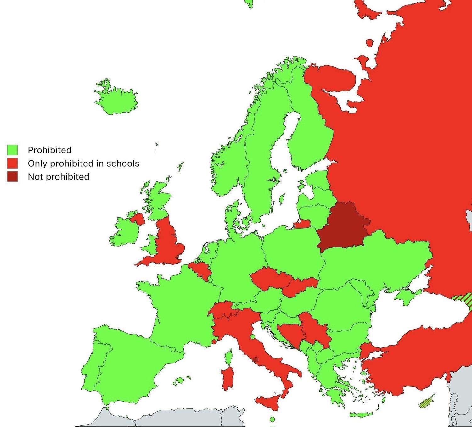 Legality of corporal punishment for kids in Europe
