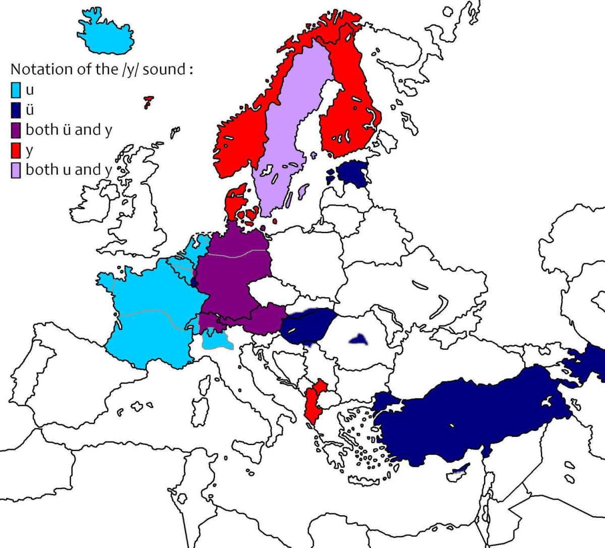Notation of the /y/ sound in the European languages using the latin alphabet