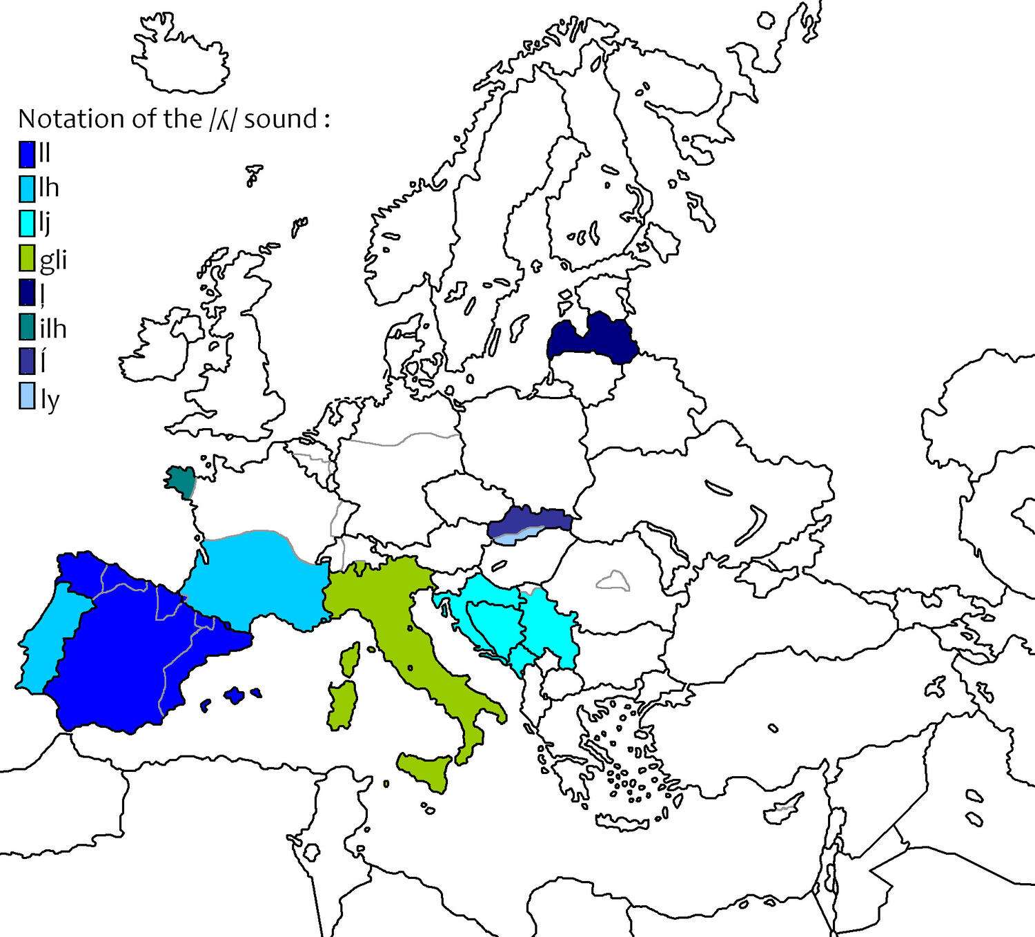Writing of the /ʎ/ sound in European languages using the Latin alphabet
