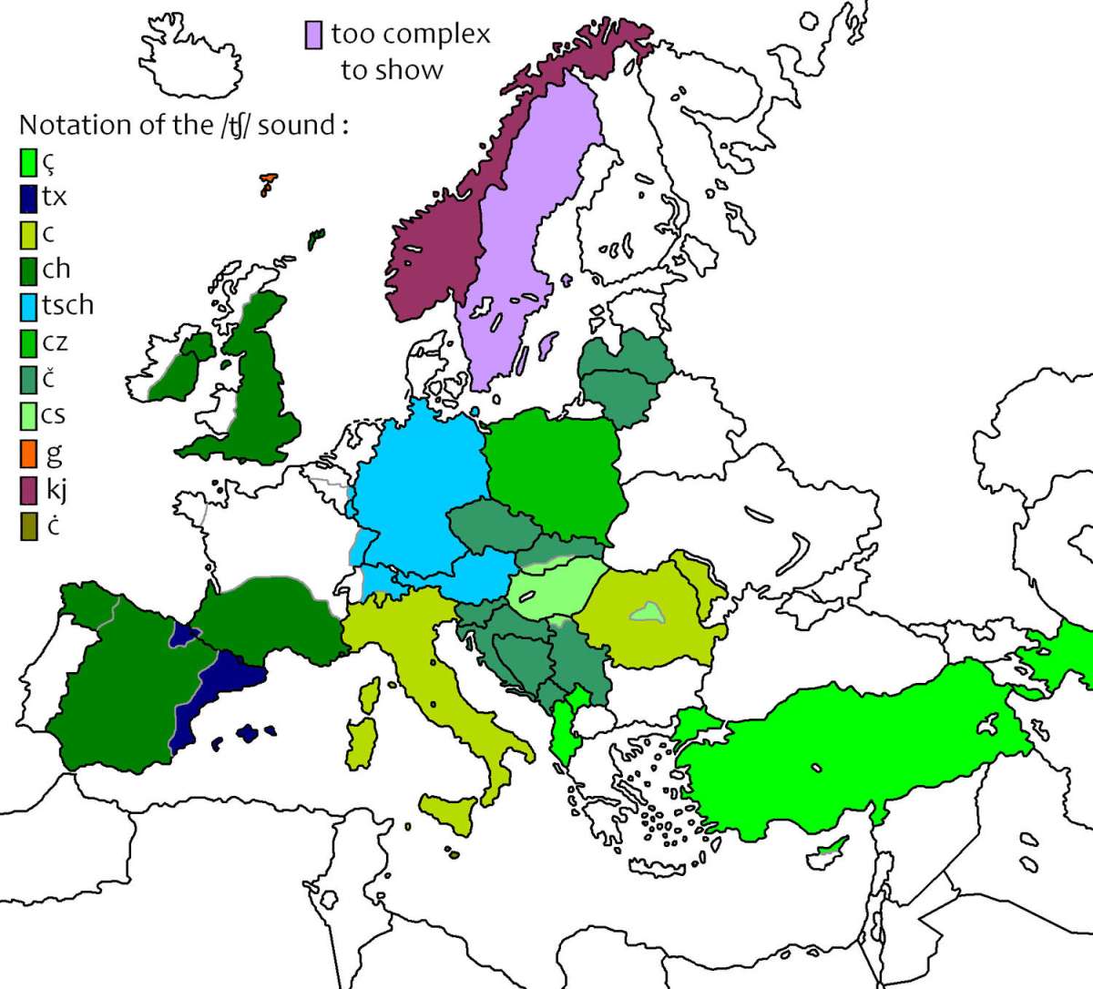 Writing of the sounds /t͡ʃ/ and /ʈ͡ʂ/ in European languages using the Latin alphabet
