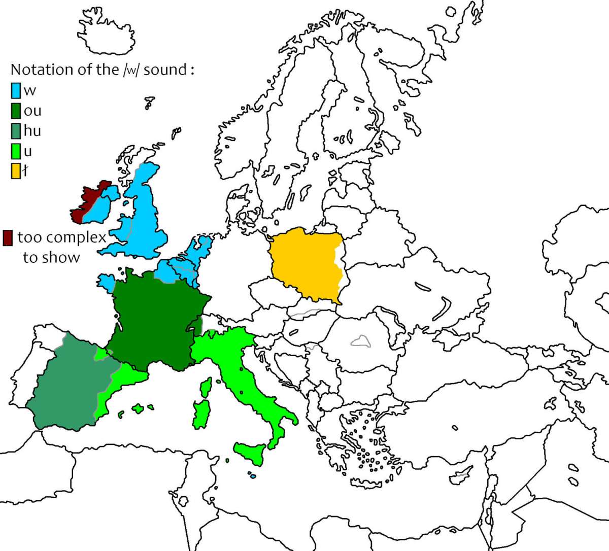 Writing of the /w/ sound in European languages using the Latin alphabet
