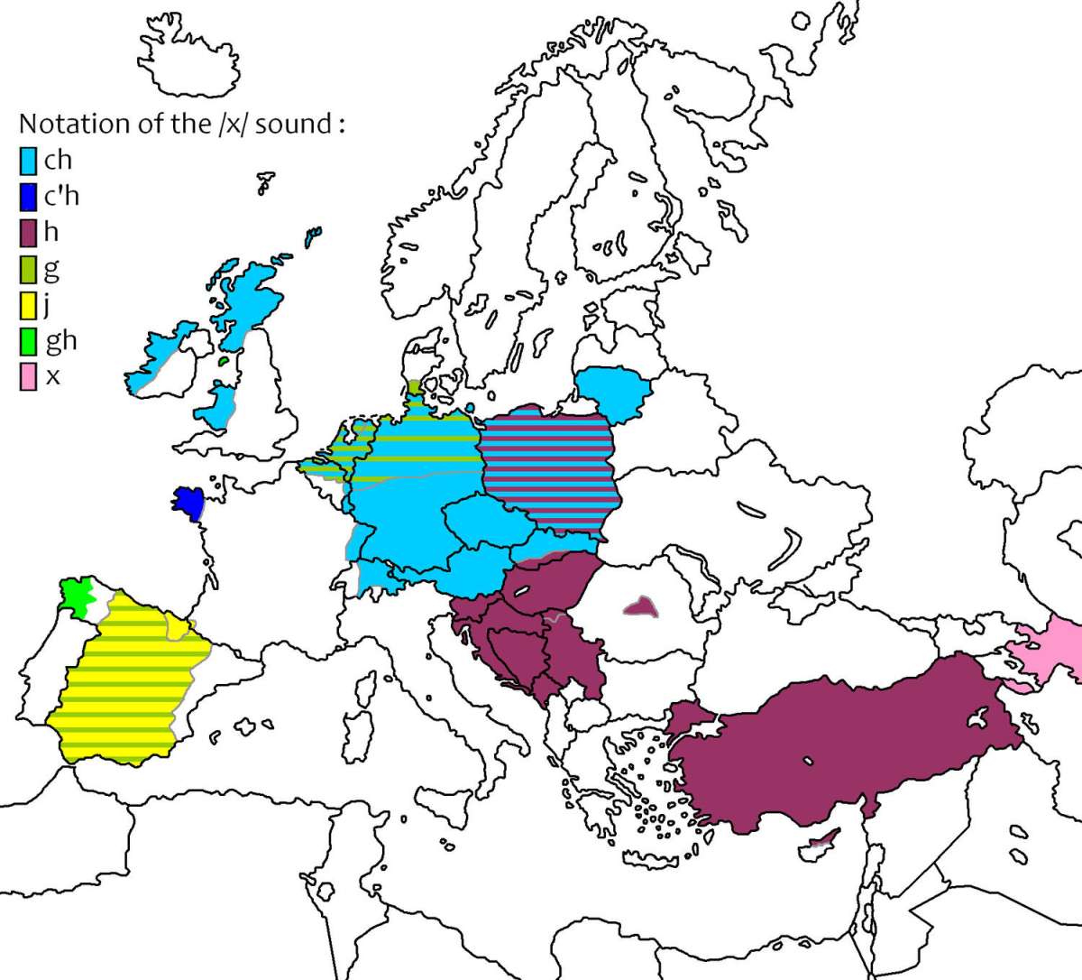 Writing of the /x/ sound in European languages using the Latin alphabet