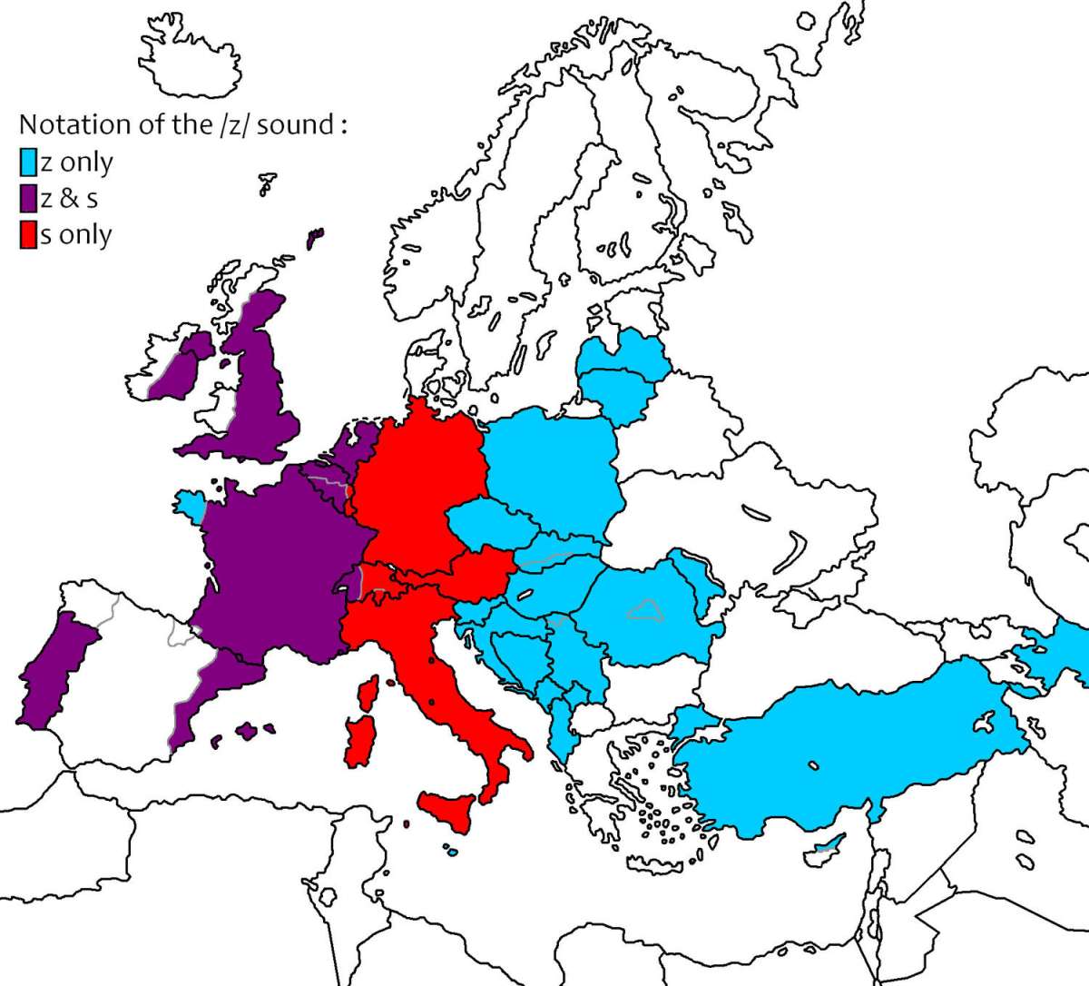 Writing of the /z/ sound in European languages using the Latin alphabet