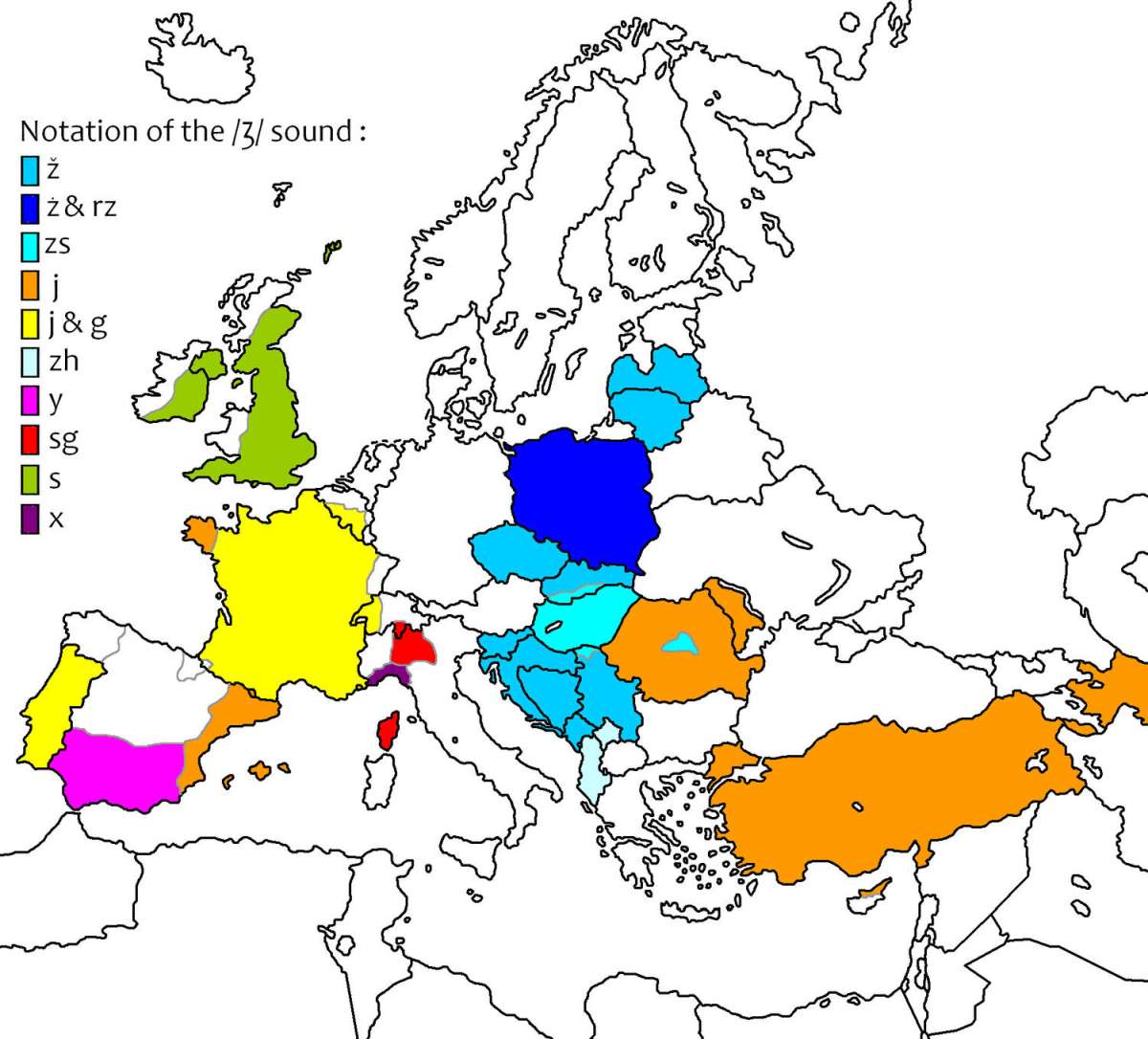 Writing of the /ʒ/ sound in European languages using the Latin alphabet
