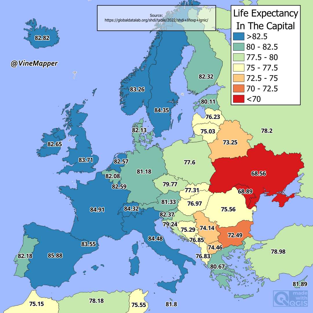 Life Expectancy in Each European Capital 