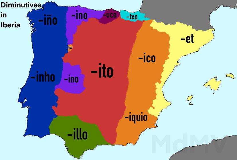 Diminutives by region in the Iberian peninsula