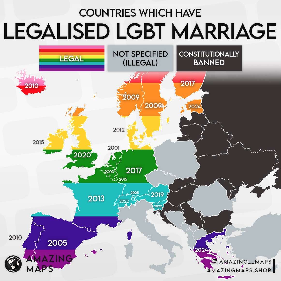 Legal status of gay marriage in European countries 
