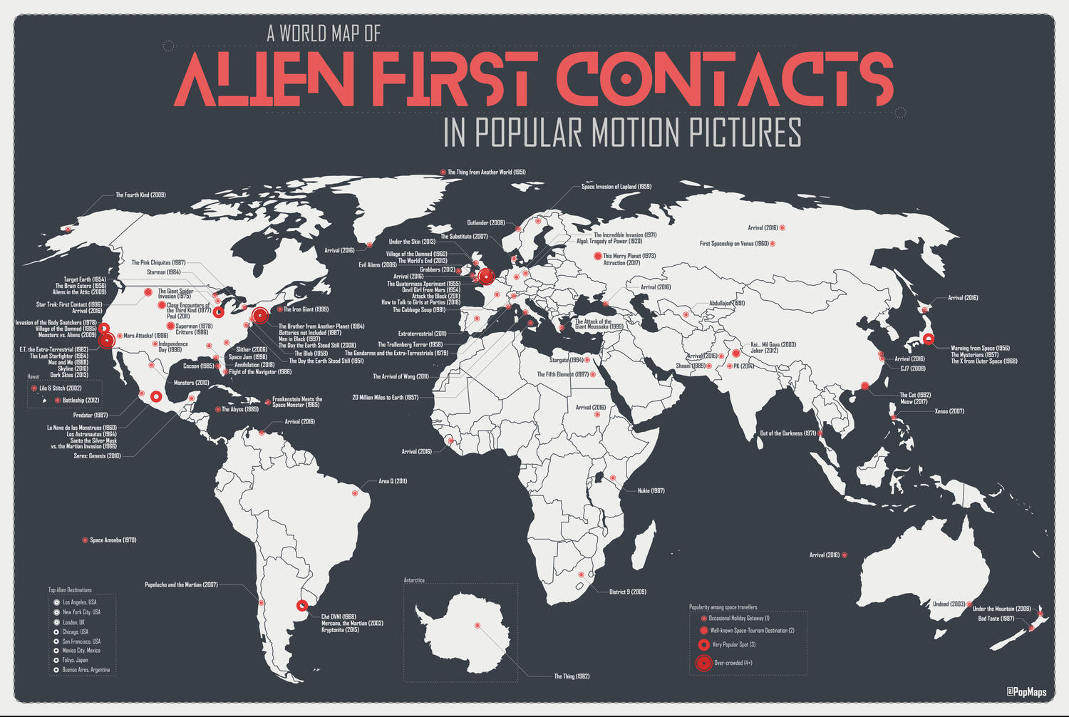 World Map of Alien First Contacts in Movies