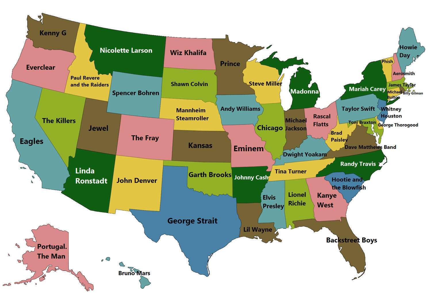 Best selling music artists in each US state, 2017