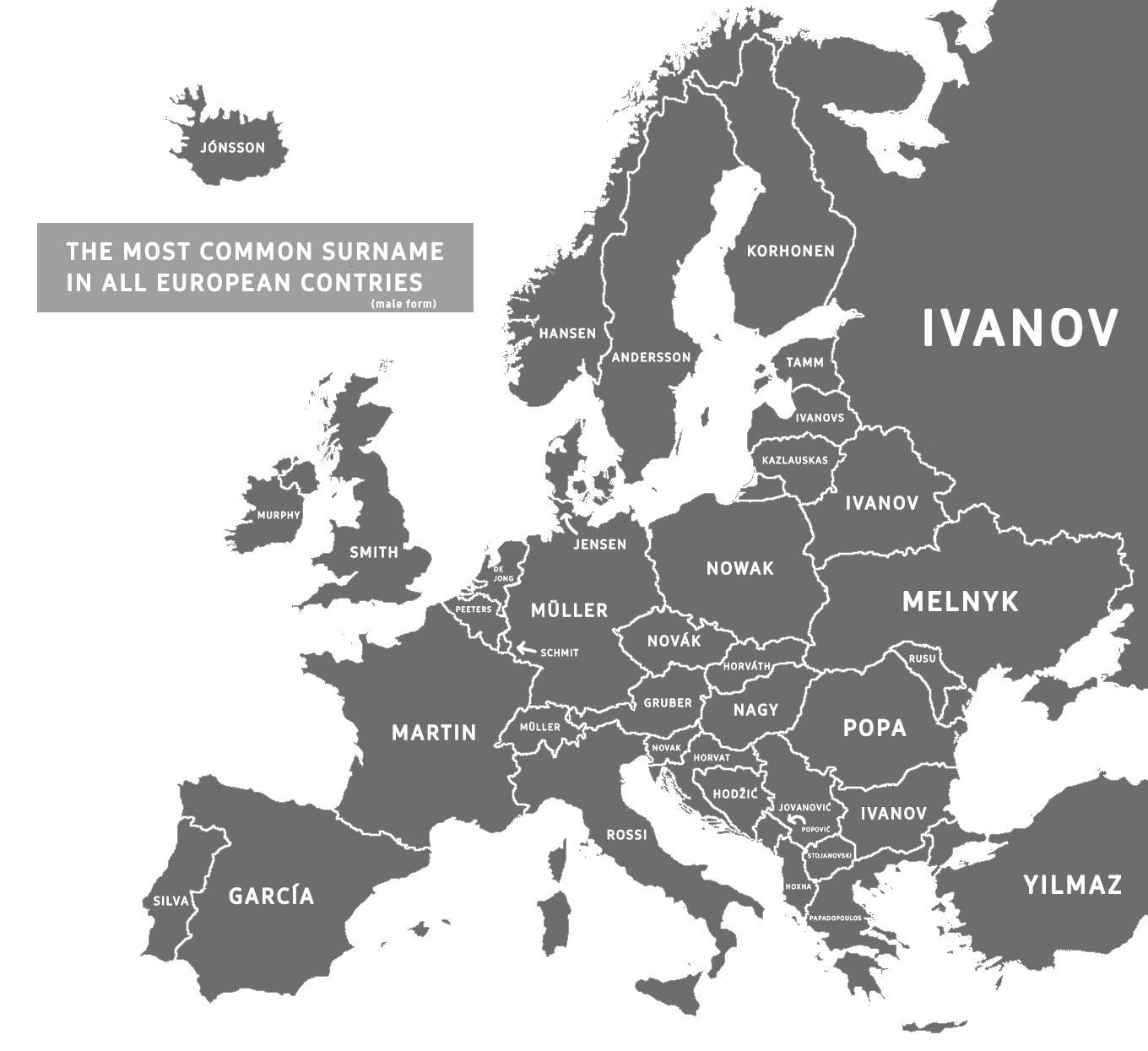 The most common surname in all European countries