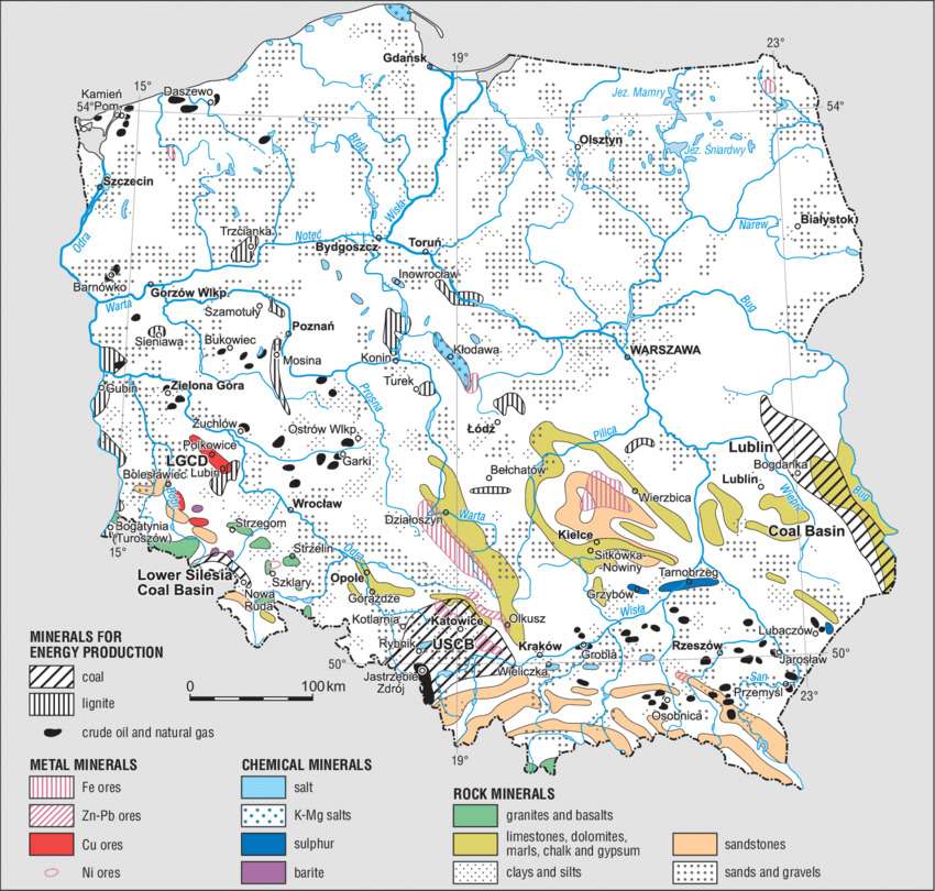 Mineral Resources map of Poland