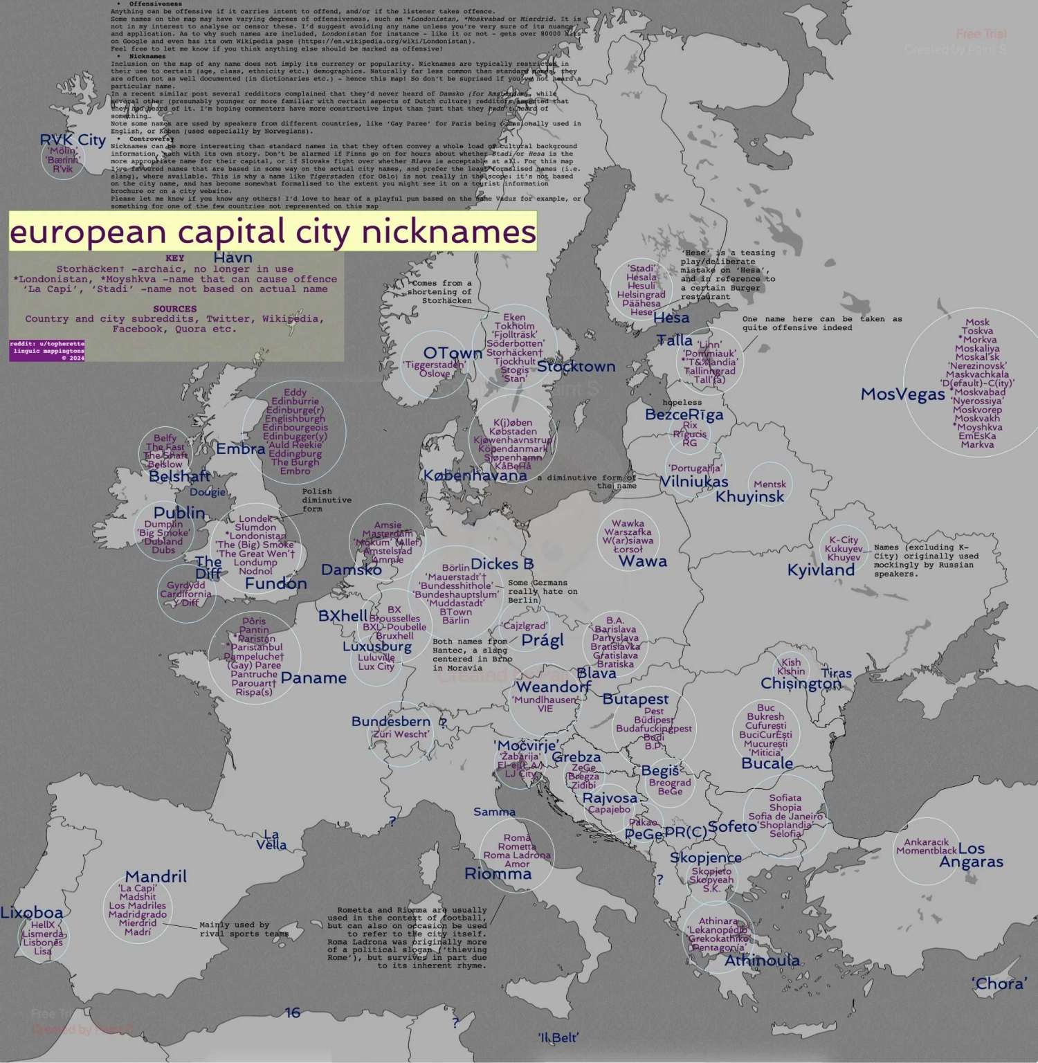 European capital city nicknames