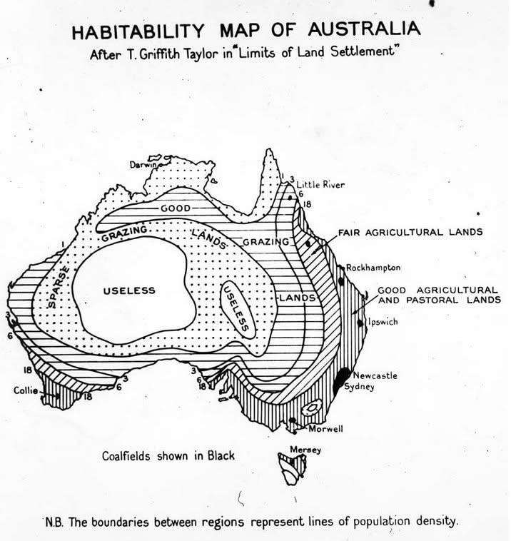 Habitability map of Australia, 1948