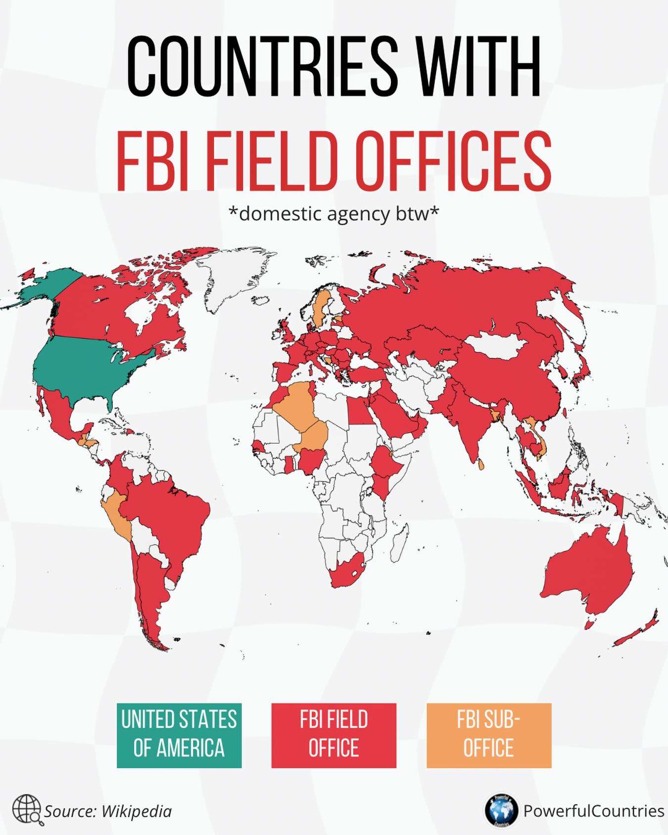 Countries where the FBI has field offices