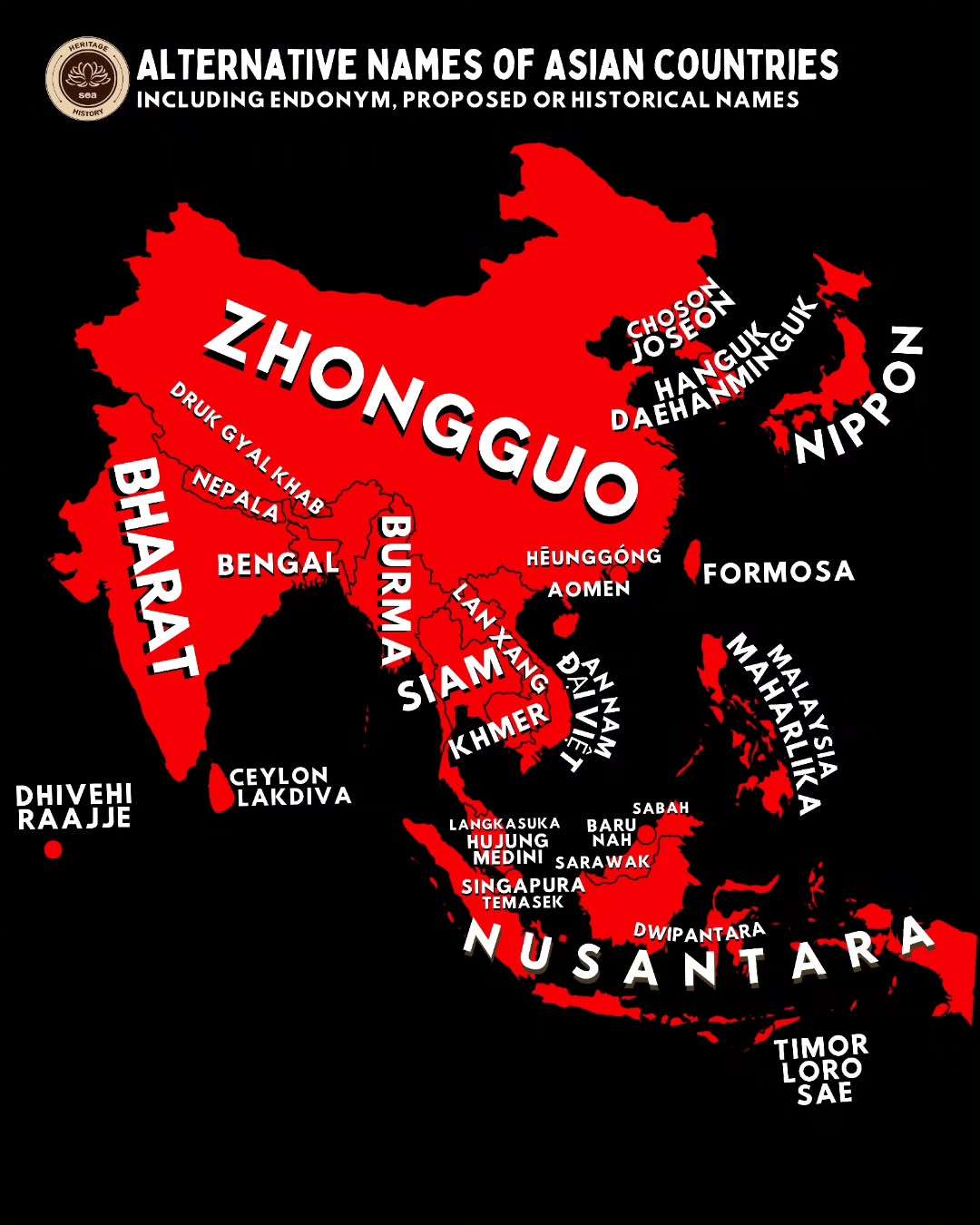 Alternative Names of Selected Countries in Asia including endonym, historical or proposed names