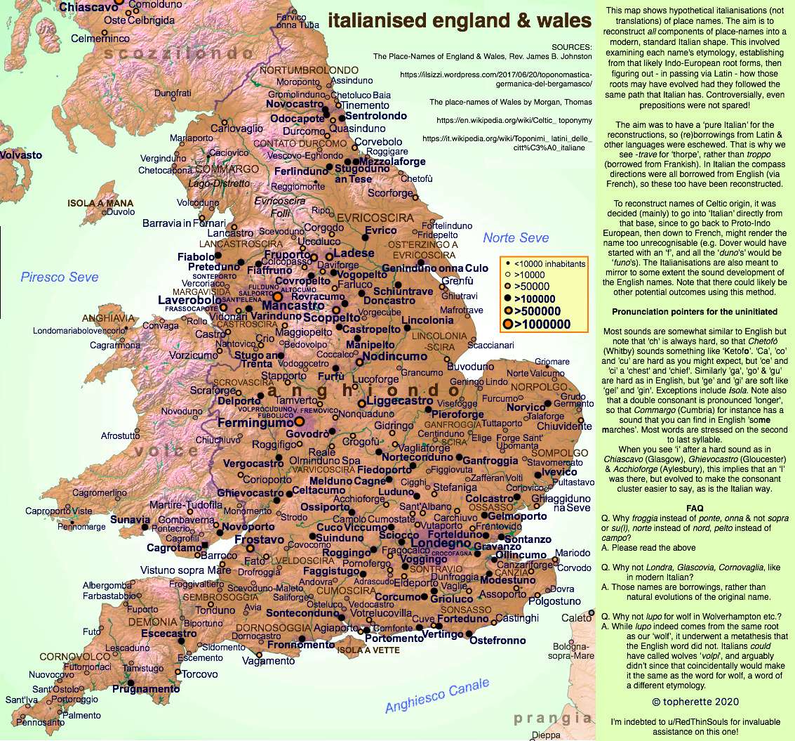 England and Wales place names rendered into Italian