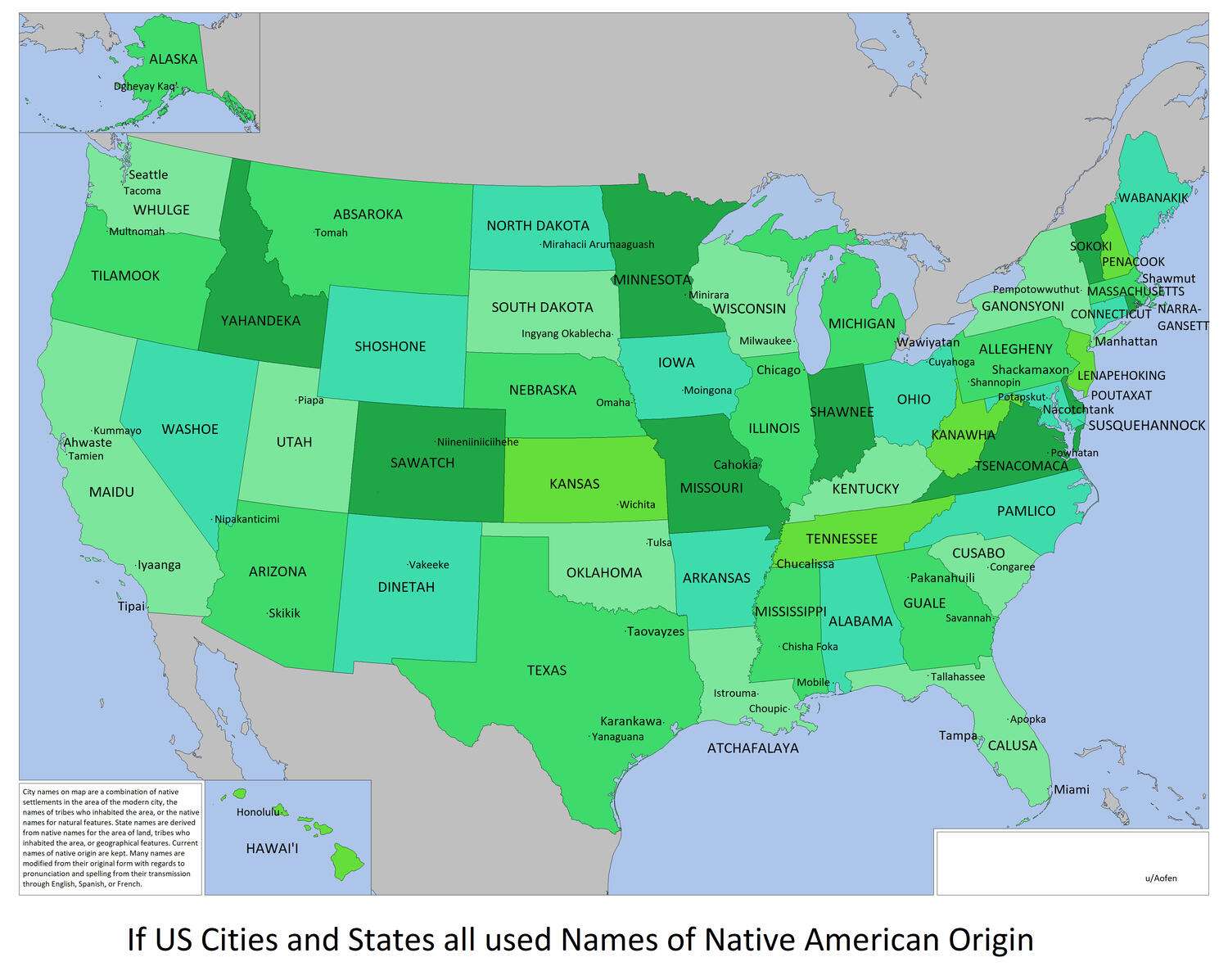 If all US states and cities used names of Native American Origin