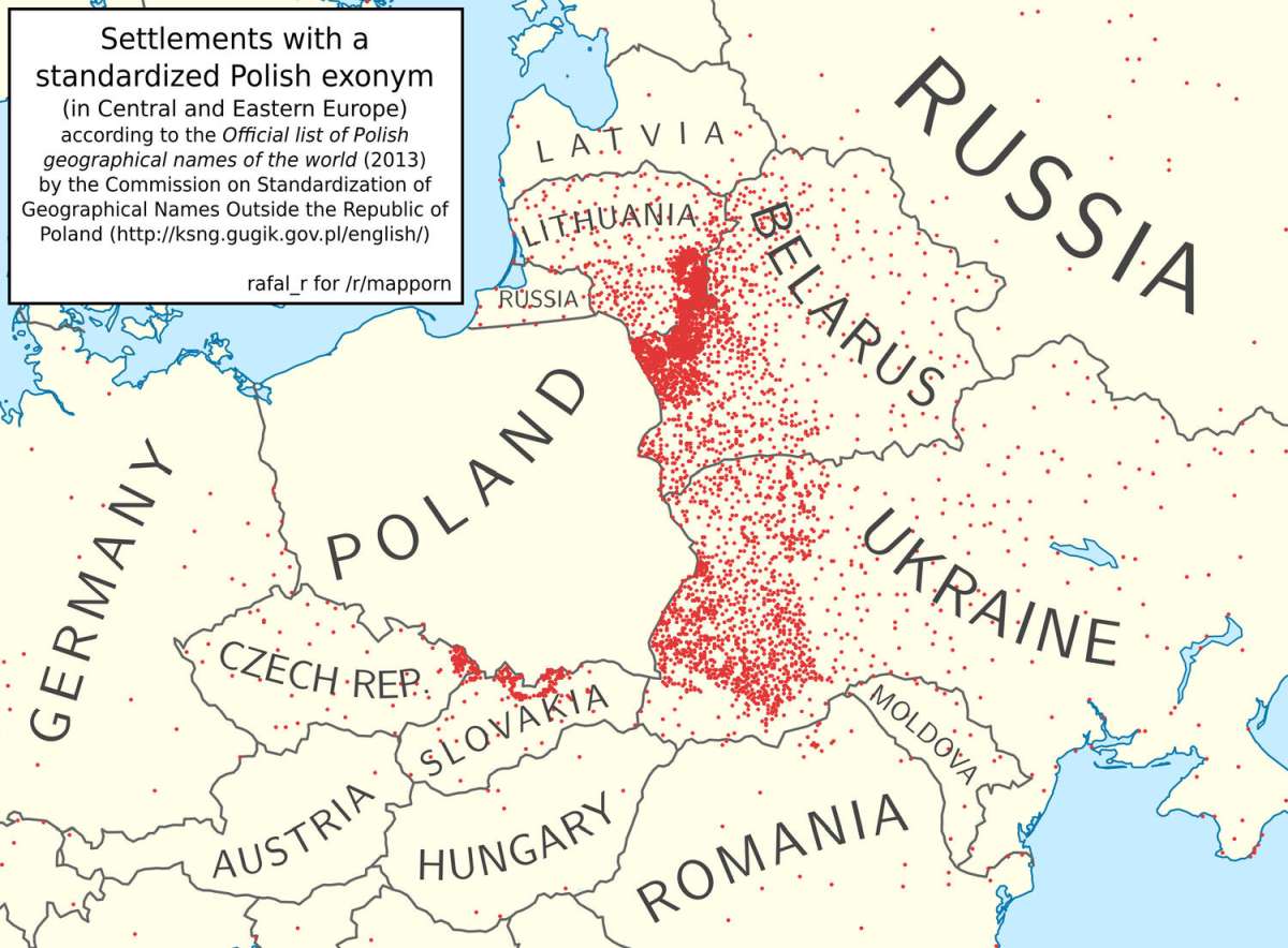 Settlements near Poland with an official Polish exonym