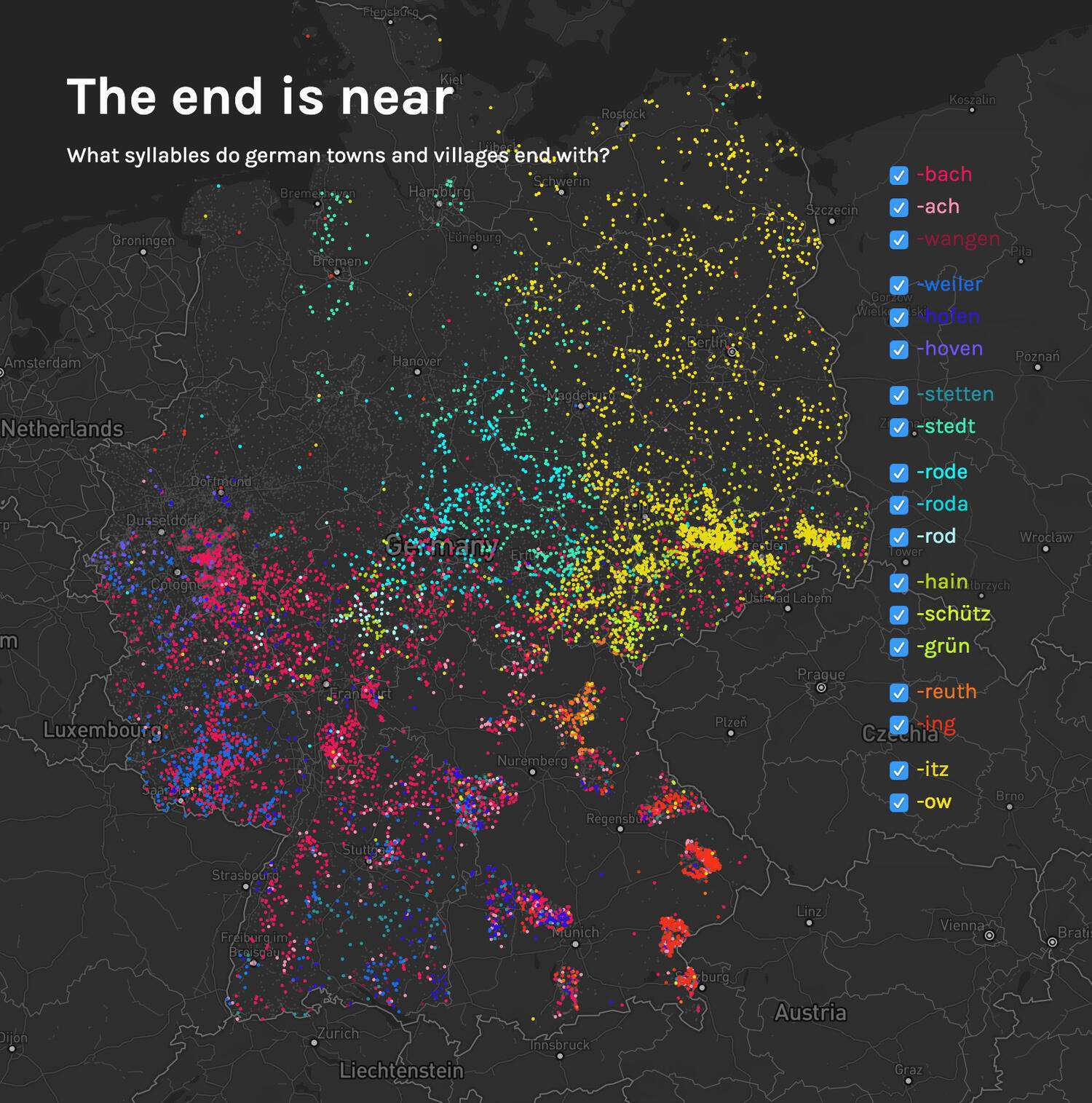Suffixes of German towns and villages 