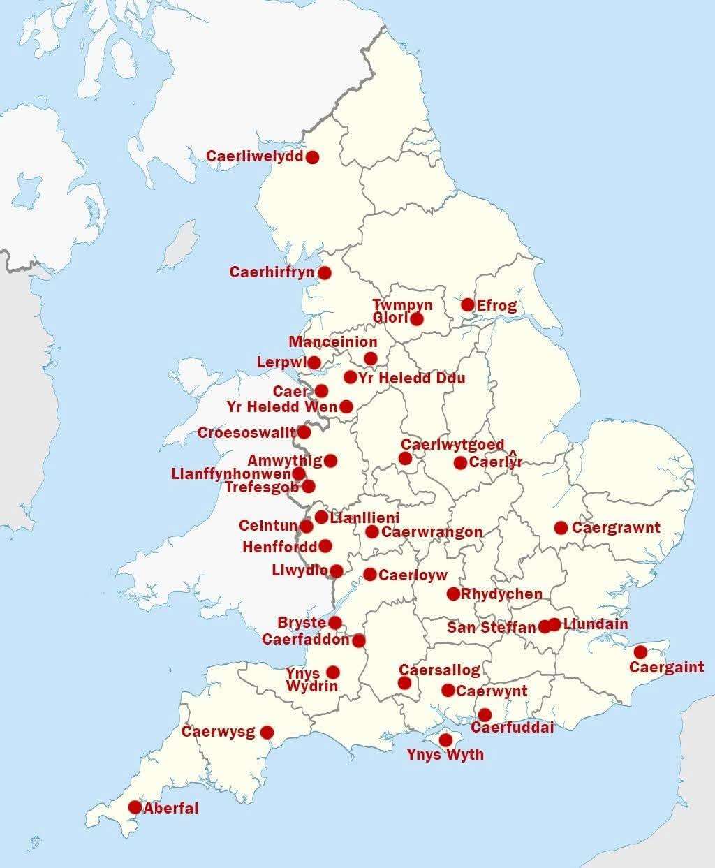 Towns in England with their Welsh names