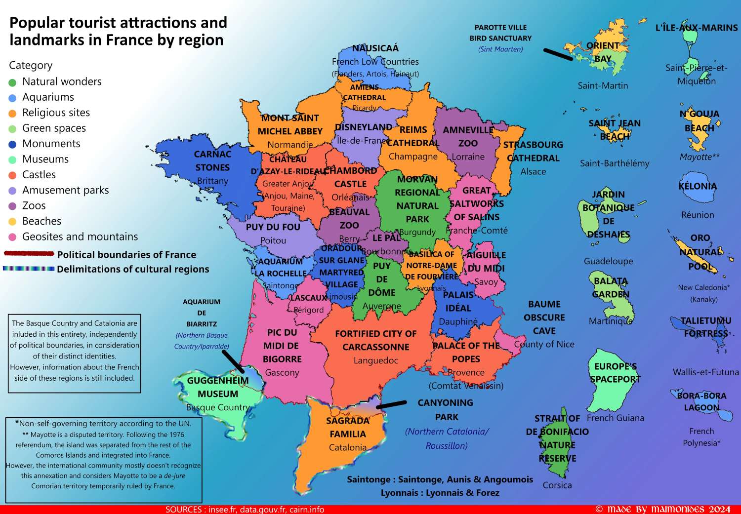 Popular tourist attractions and landmarks in France by region