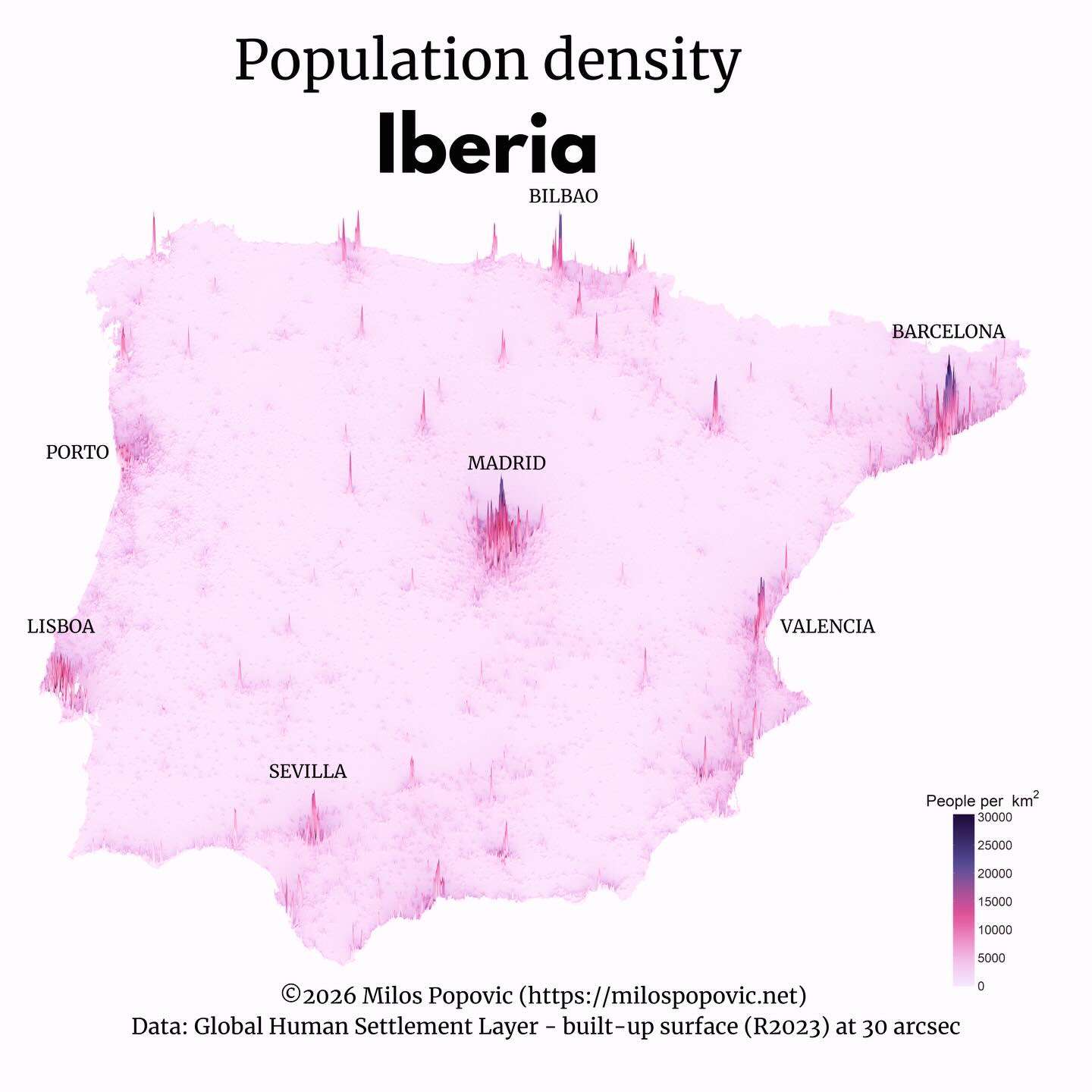 Population density in Iberian peninsula