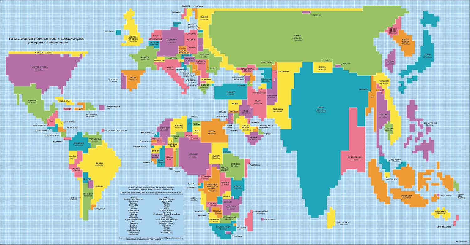 World Map Adjusted According to Population
