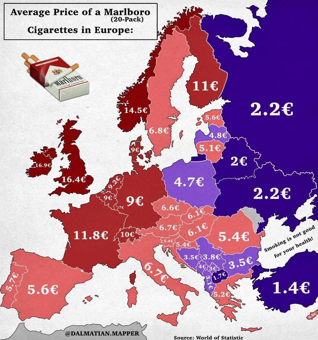 Average price of a pack of cigarettes