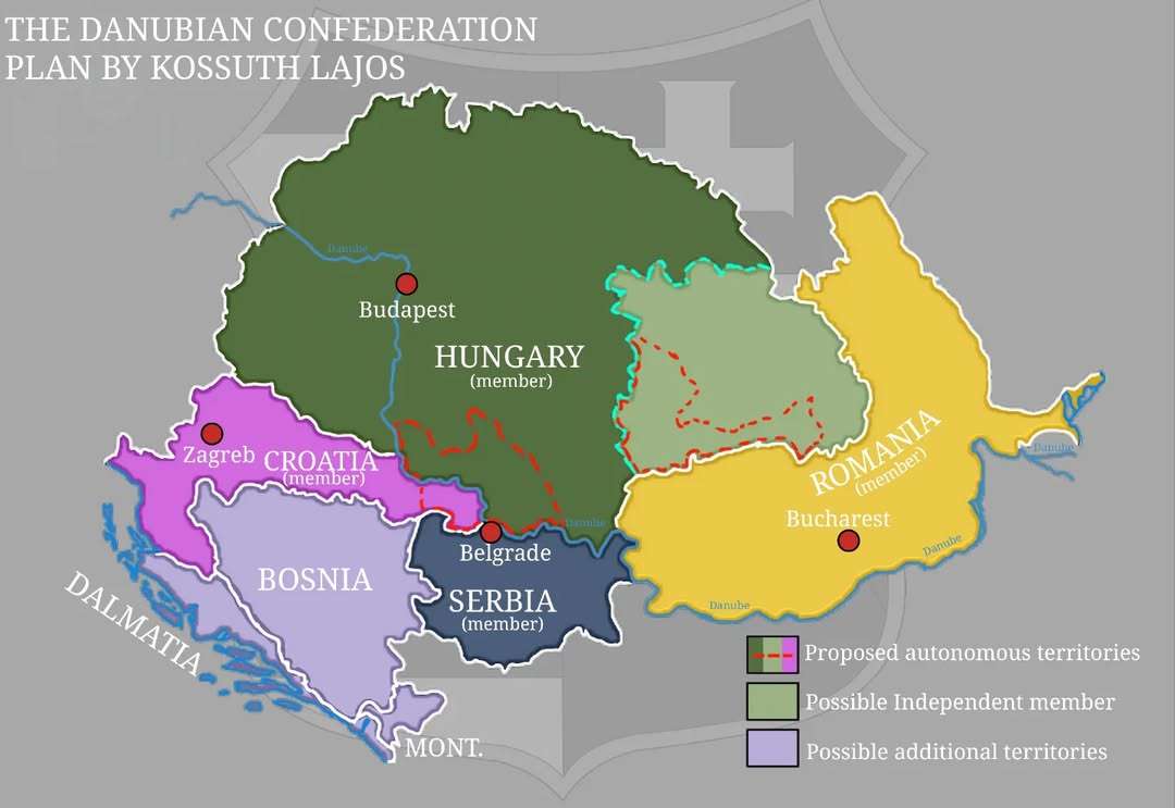 The Danubian Confederation plan by Kossuth Lajos, 19th century