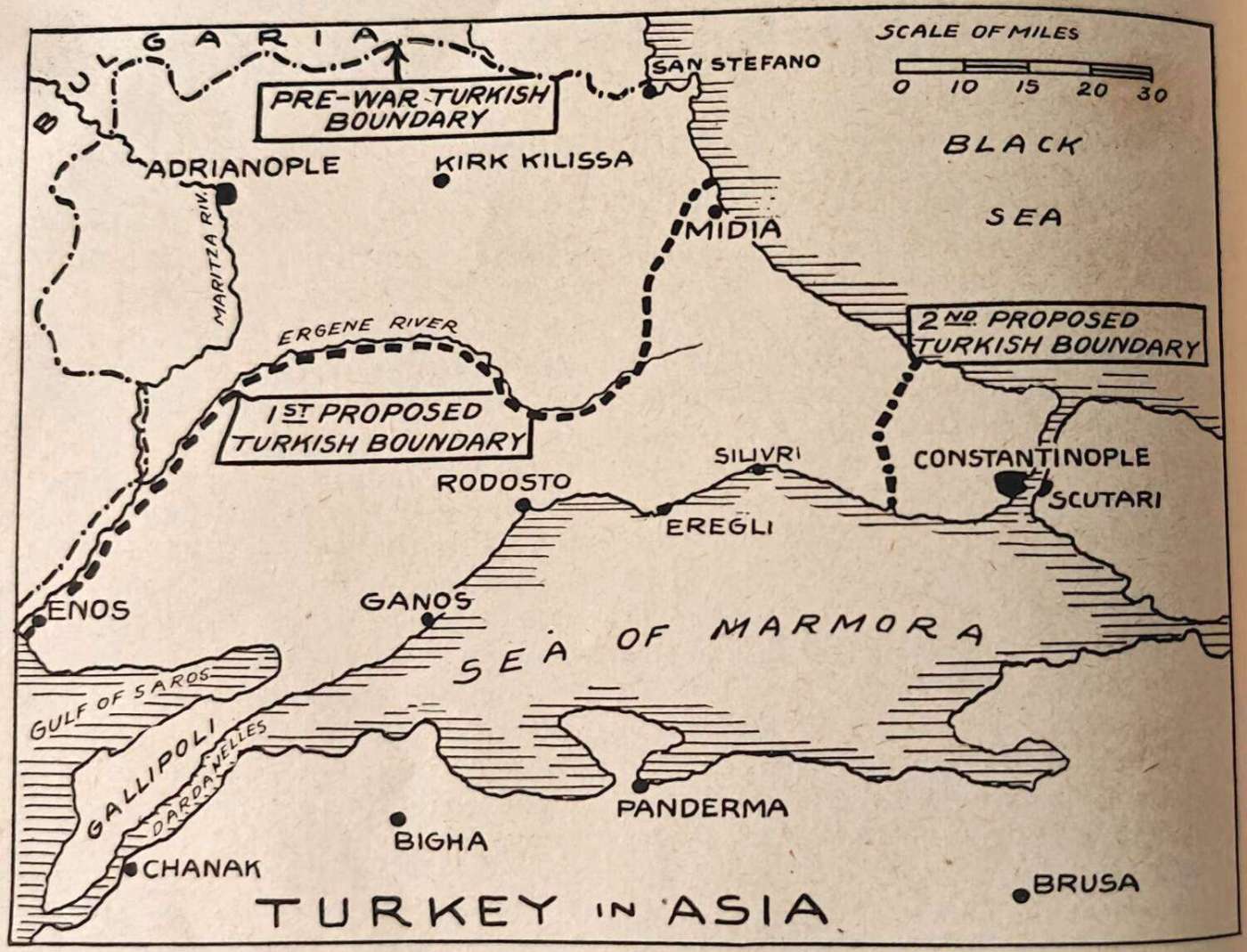 Two proposed national boundaries for Turkey, 1920
