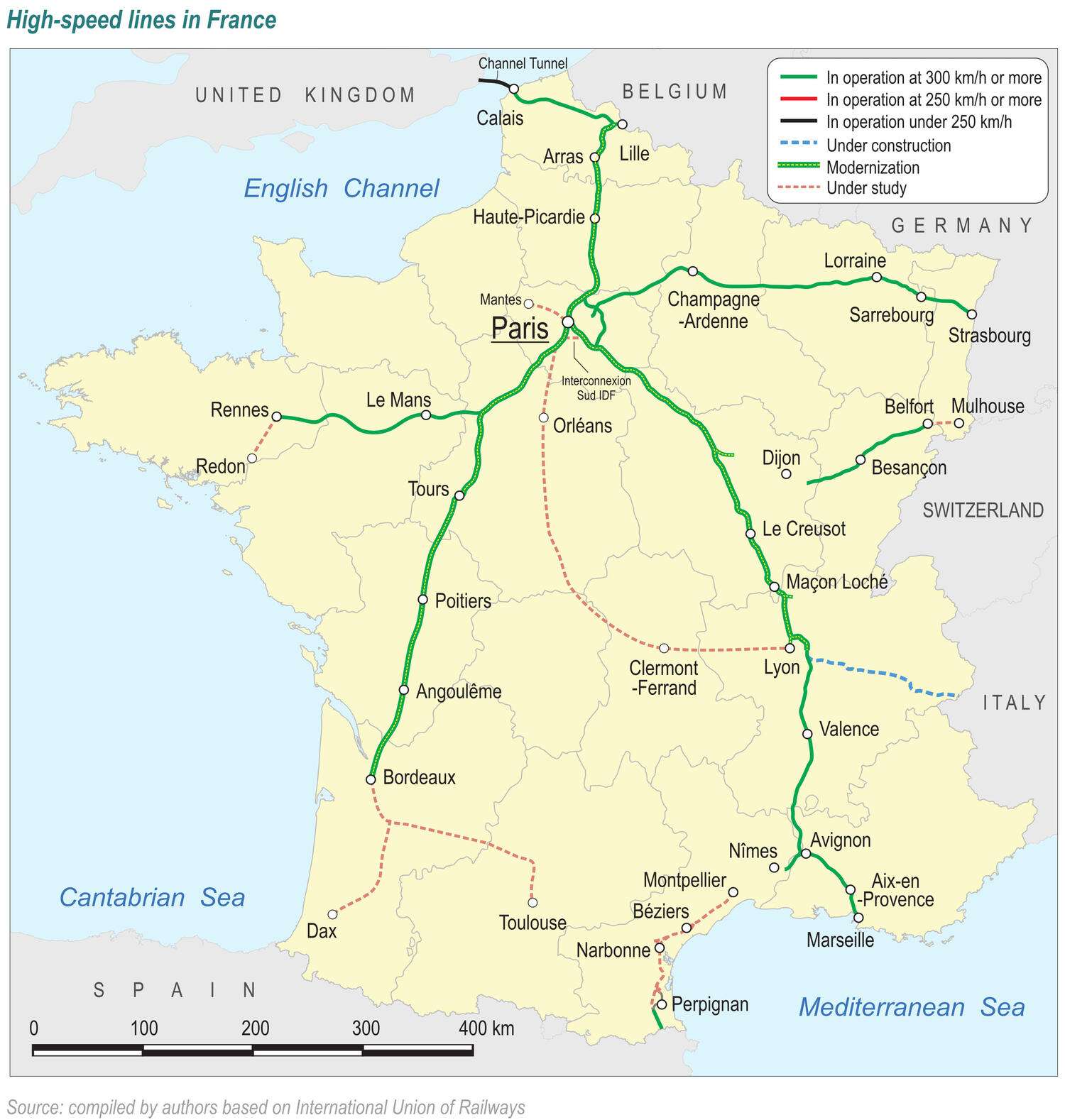 High-speed rail lines in France