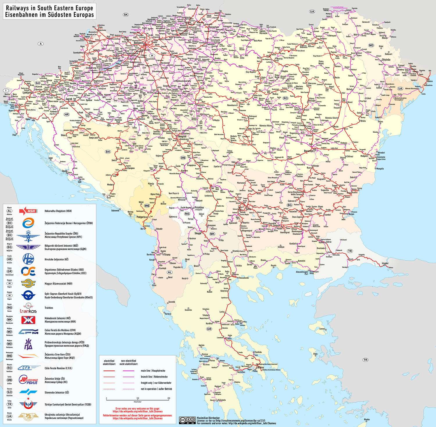 Railway map of South East Europe