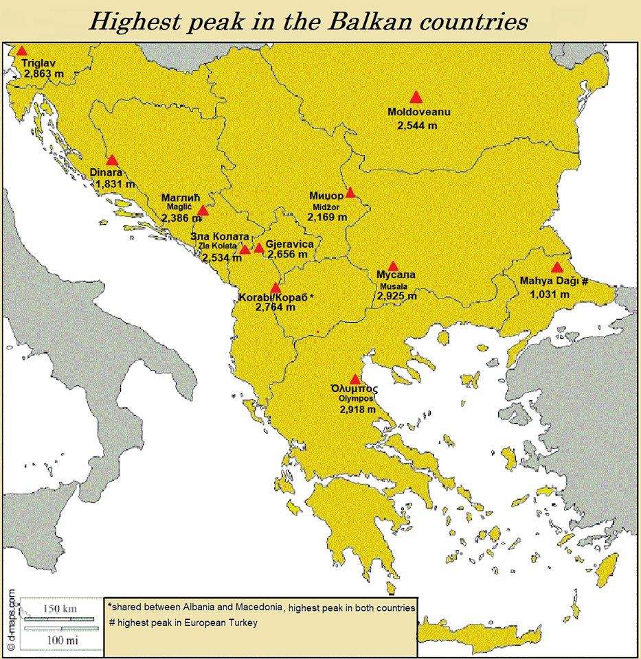 Highest peaks in Balkan countries
