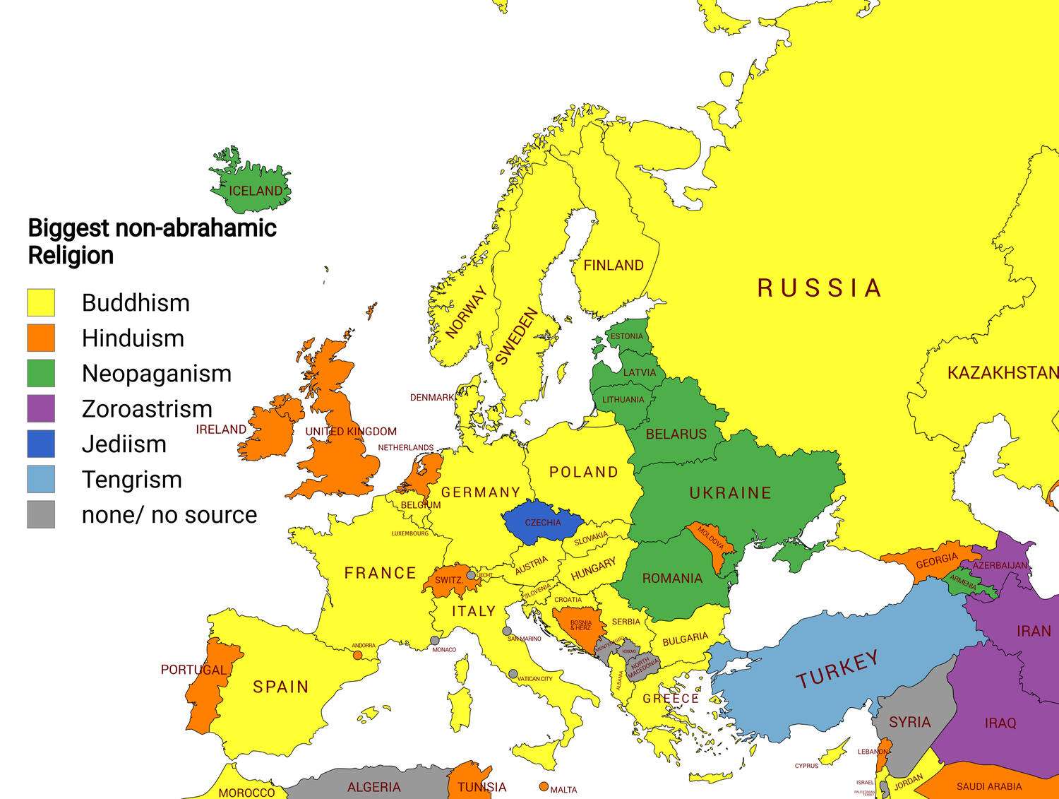 Biggest non-abrahamic religion in European countries