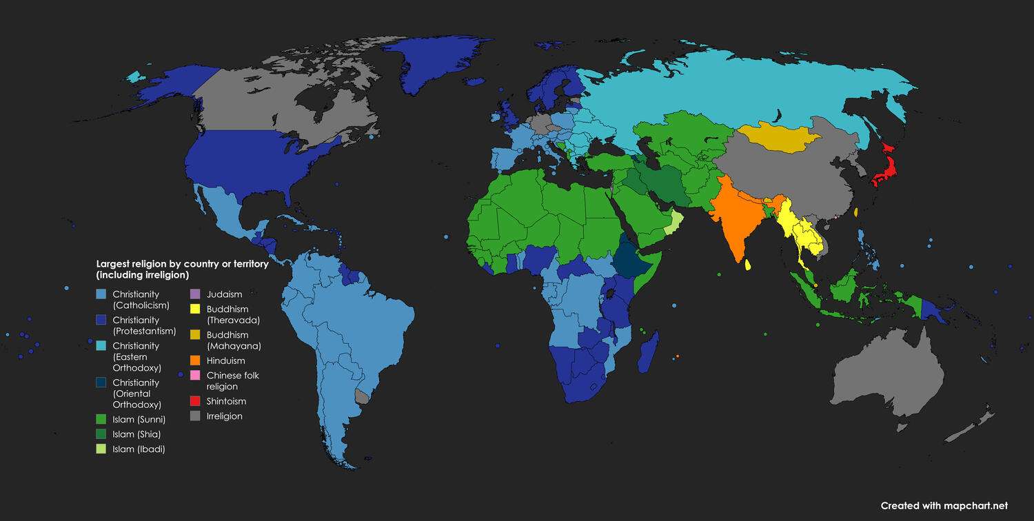 Largest religion by country or territory