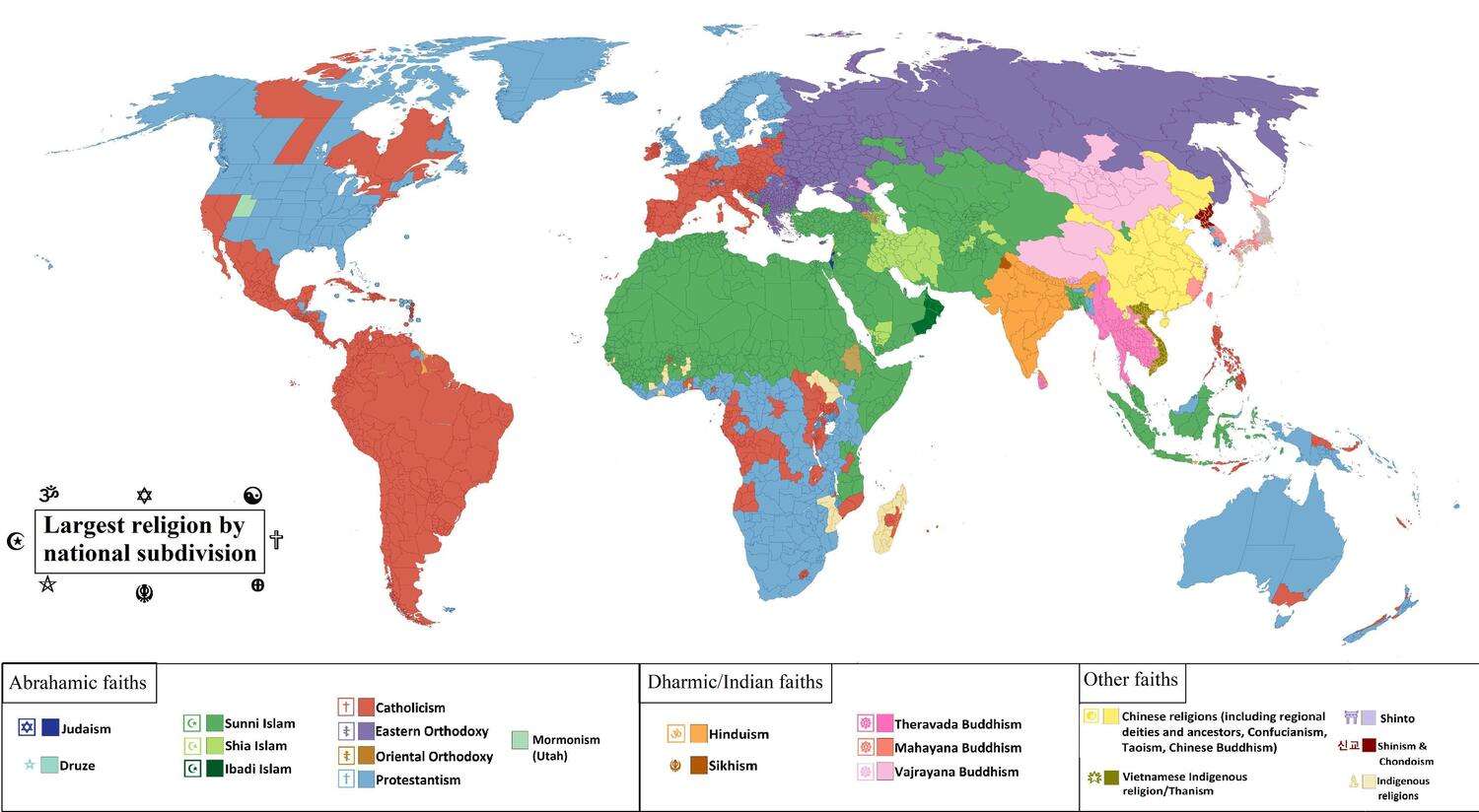 Largest religion by national subdivision
