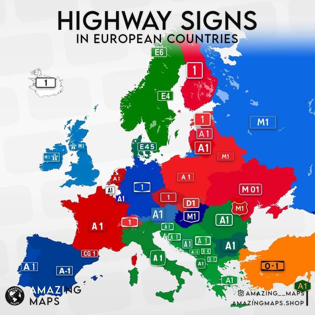 Highway / national equivalent signs in European countries