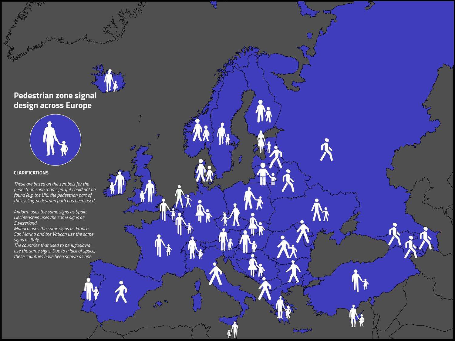 Pedestrian zone signal design across Europe